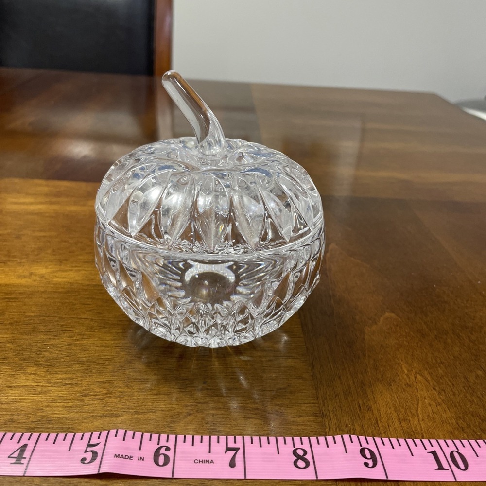 Gorham Althea Full Lead Crystal Apple Shaped Covered‎ Trinket Box Or Candy Dish